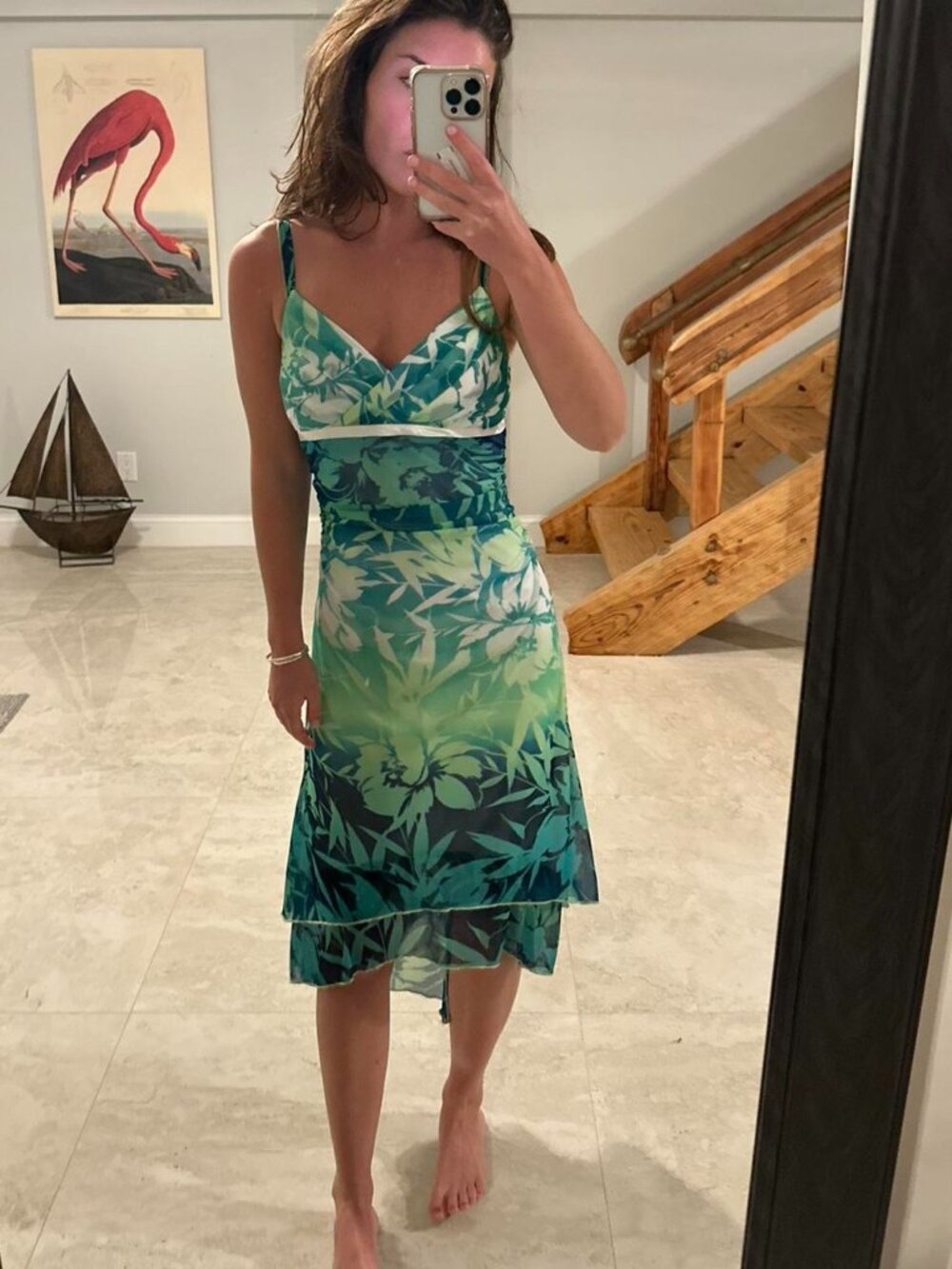 Ruby rox vintage Green and blue floral print midi dress with adjustable straps